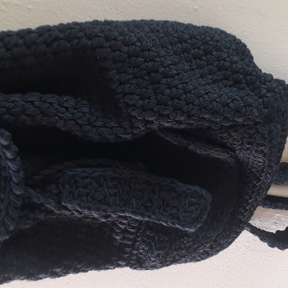 BOHO RODANA LTD black crochet knit backpack Purse Bag - Picture 2 of 13